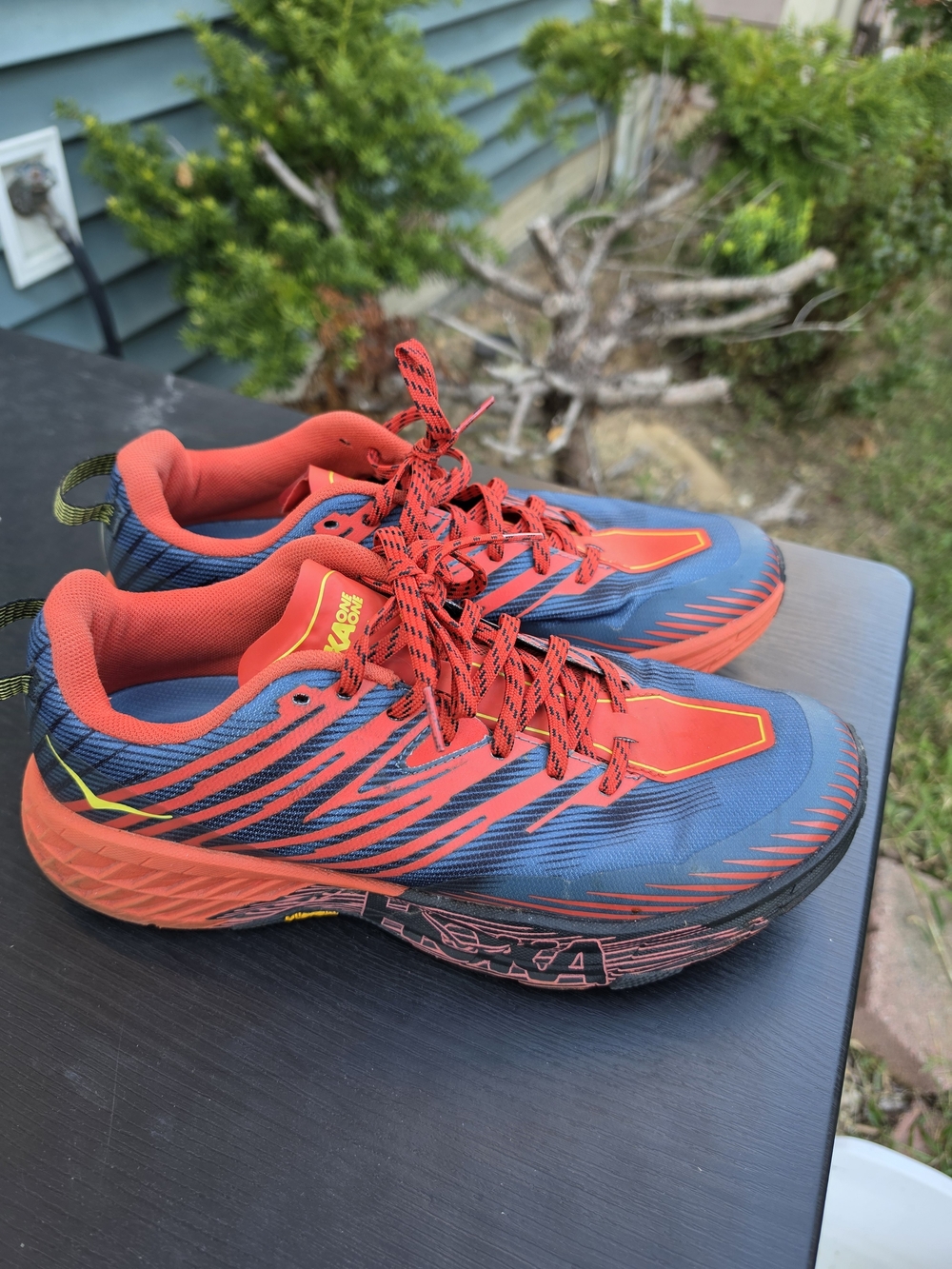 Hoka Men's Athletic Trail Shoes in Blue and Red